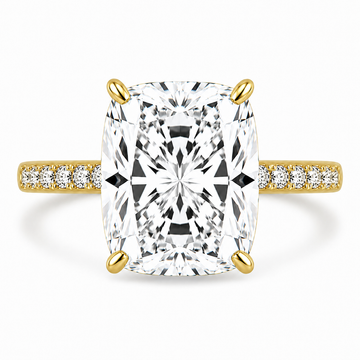 14k Yellow Gold 4.00ct Lab Grown Elongated Cushion Invisible Halo Diamond Band Engagement Ring