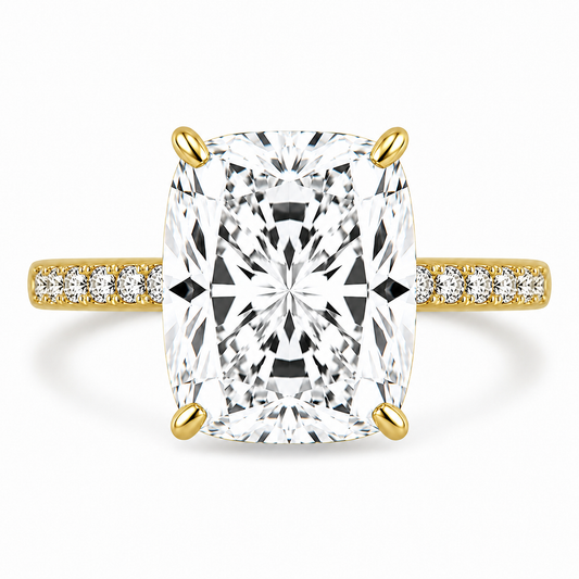 14k Yellow Gold 4.00ct Lab Grown Elongated Cushion Invisible Halo Diamond Band Engagement Ring