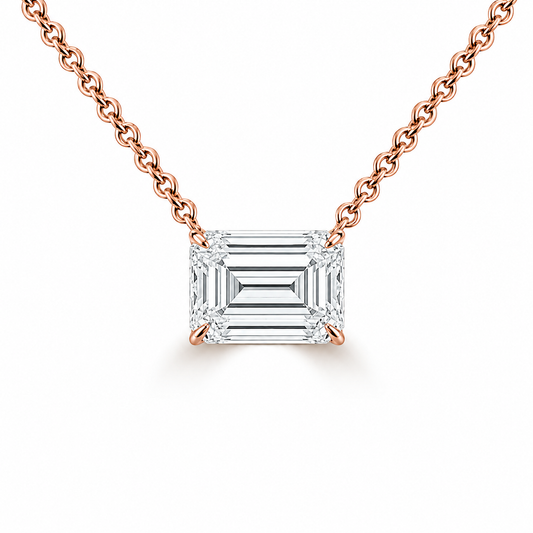 14k Rose Gold 2.00ct Lab Grown Emerald Diamond Solitaire Necklace