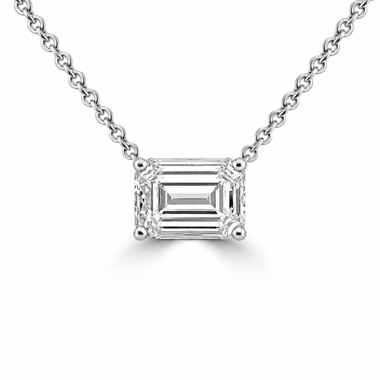 14k White Gold 1.50ct Lab Grown Emerald Diamond Solitaire Necklace
