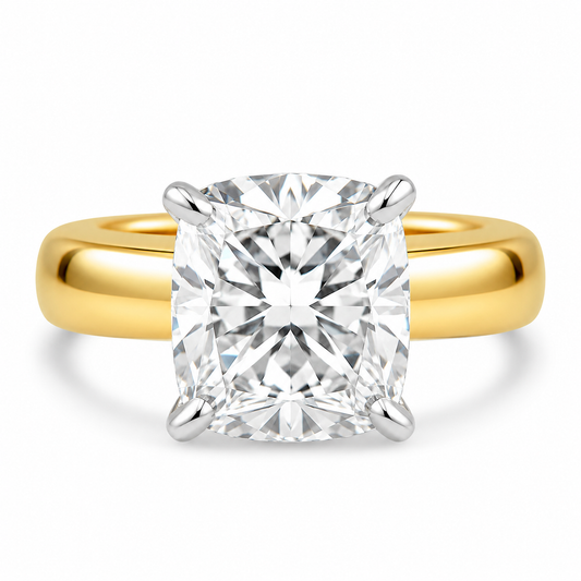 18k Yellow Gold 3.50ct Lab Grown Elongated Cushion Diamond Solitaire Engagement Ring