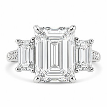 14k White Gold 5.50ctw Three Stone Lab Grown Emerald Diamond Engagement Ring