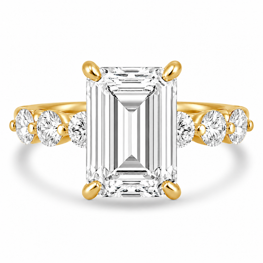14k Yellow Gold 4.00ct Lab Grown Emerald Diamond Band Engagement Ring