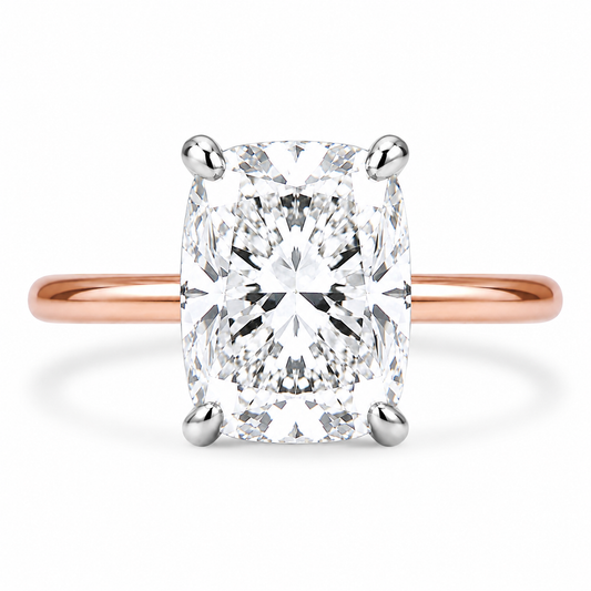 14k Rose Gold 3.00ct Lab Grown Elongated Cushion Diamond Solitaire Engagement Ring