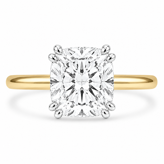 14k Yellow Gold 3.00ct Lab Grown Square Cushion Diamond Solitaire Engagement Ring