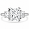 18k White Gold 4.00ctw Three Stone Lab Grown Elongated Radiant & Trapezoid Diamond Band Engagement Ring