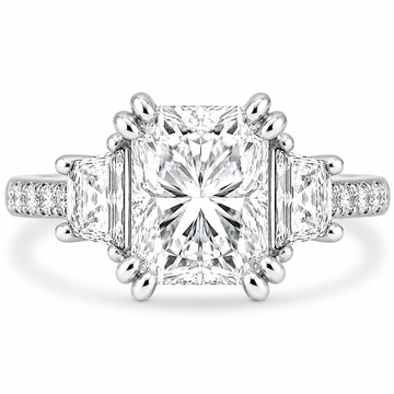 18k White Gold 4.00ctw Three Stone Lab Grown Elongated Radiant & Trapezoid Diamond Band Engagement Ring