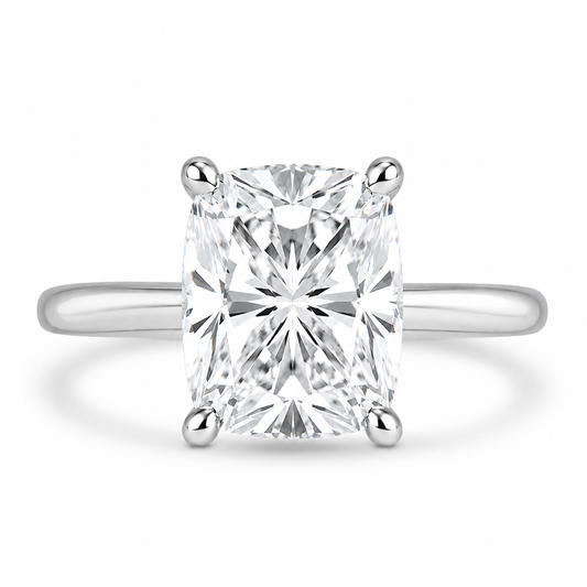 14k White Gold 3.00ct Lab Grown Elongated Cushion Diamond Solitaire Engagement Ring