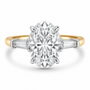 14k Yellow Gold 3.50ctw Three Stone Lab Grown Oval & Tapered Baguette Diamond Engagement Ring