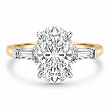 14k Yellow Gold 3.50ctw Three Stone Lab Grown Oval & Tapered Baguette Diamond Engagement Ring