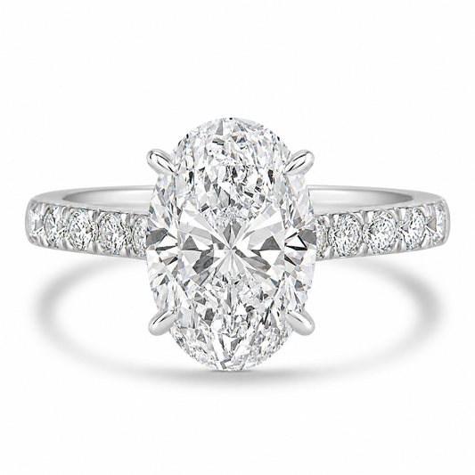 14k White Gold 2.70ct Lab Grown Oval Diamond Invisible Halo Engagement Ring