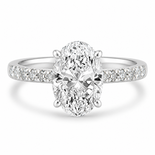 14k White Gold 2.00ct Lab Grown Oval Diamond Invisible Halo Engagement Ring