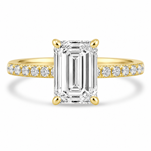 14k Yellow Gold 2.00ct Lab Grown Emerald Diamond Band Engagement Ring
