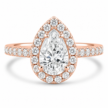 14k Rose Gold 1.10ct Lab Grown Pear Diamond Halo Engagement Ring