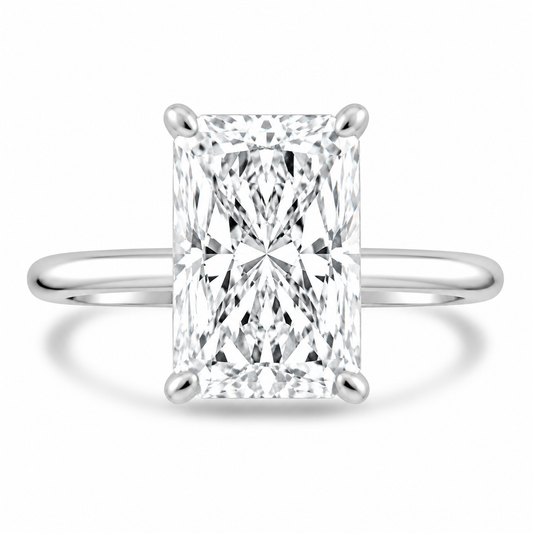 14k White Gold 4.00ct Lab Grown Elongated Radiant Diamond Solitaire Engagement Ring