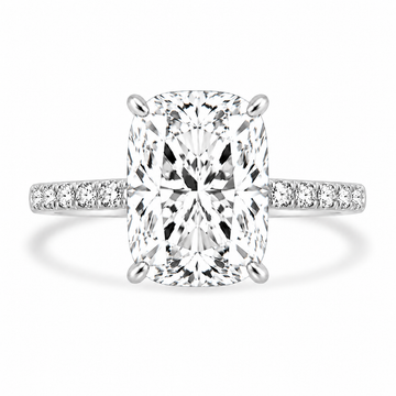14k White Gold 3.00ct Lab Grown Elongated Cushion Invisible Halo Diamond Band Engagement Ring