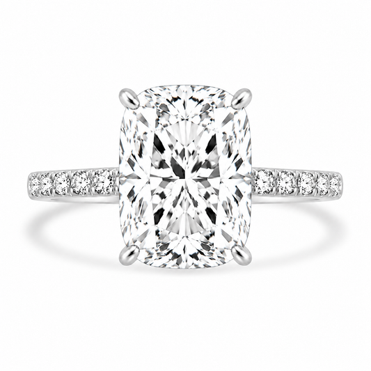 14k White Gold 3.00ct Lab Grown Elongated Cushion Invisible Halo Diamond Band Engagement Ring