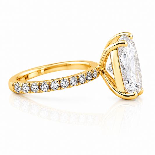14k Yellow Gold 5.00ct Lab Grown Elongated Cushion Diamond Band Engagement Ring