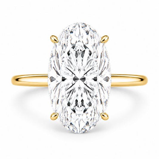 18k Yellow Gold 7.00ct Lab Grown Moval Diamond Invisible Halo Solitaire Engagement Ring