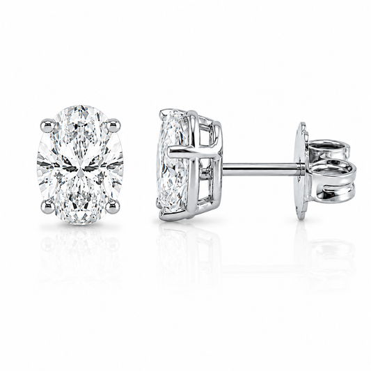 14k White Gold Lab Grown Oval Diamond Stud Earrings 1.20ctw