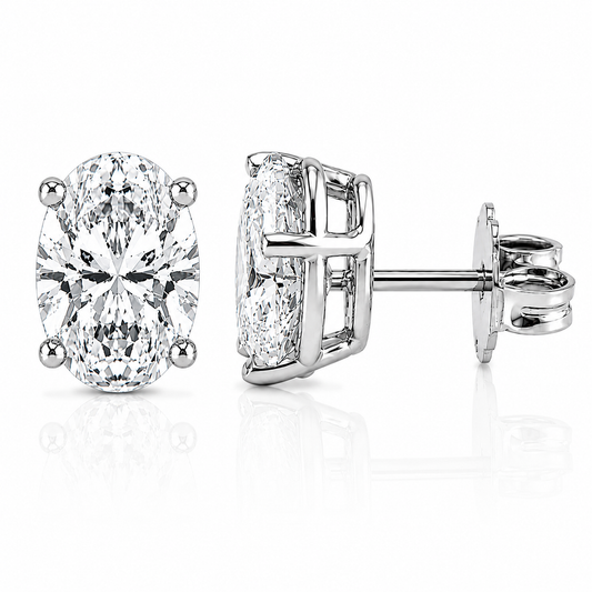 14k White Gold Lab Grown Oval Diamond Stud Earrings 5.00ctw