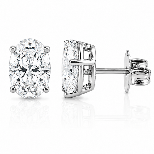 14k White Gold Lab Grown Oval Diamond Stud Earrings 4.00ctw