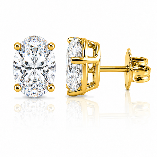 14k Yellow Gold Lab Grown Oval Diamond Stud Earrings 3.00ctw