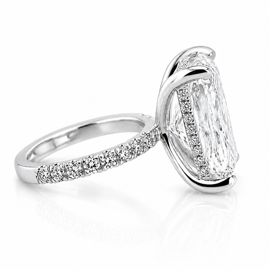 14k White Gold 5.50ct Lab Grown Elongated Radiant Diamond Band Invisible Halo Engagement Ring