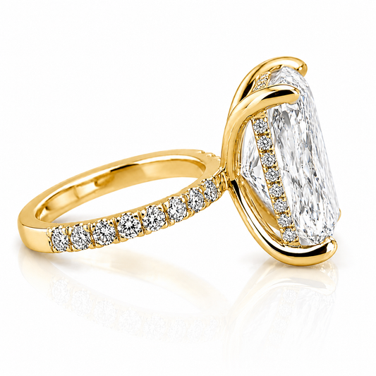 14k Yellow Gold 4.50ct Lab Grown Elongated Radiant Diamond Band Invisible Halo Engagement Ring