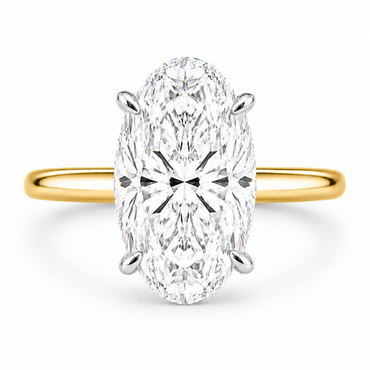 14k Yellow Gold 5.00ct Lab Grown Moval Diamond Invisible Halo Solitaire Engagement Ring