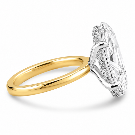 14k Yellow Gold 5.00ct Lab Grown Moval Diamond Invisible Halo Solitaire Engagement Ring