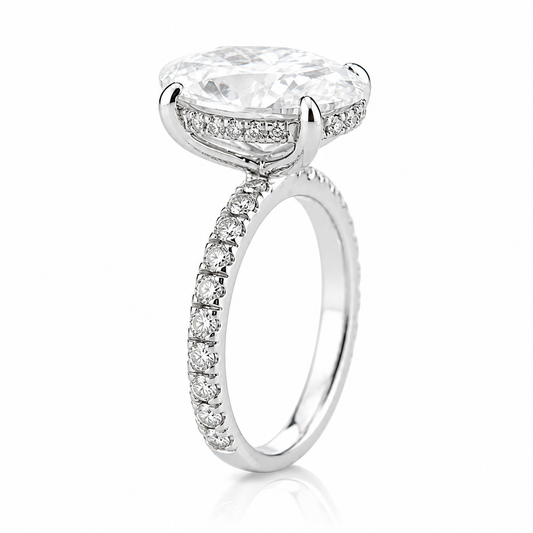 14k White Gold 4.50ct Lab Grown Oval Diamond Invisible Halo Engagement Ring