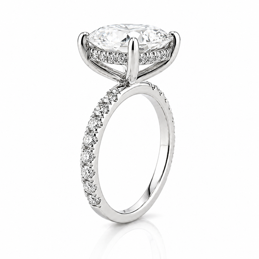 14k White Gold 3.50ct Lab Grown Square Cushion Invisible Halo Diamond Band Engagement Ring