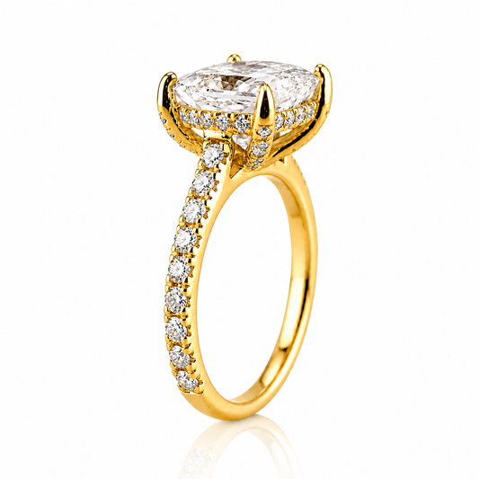 14k Yellow Gold 3.50ct Lab Grown Princess Diamond Invisible Halo Engagement Ring