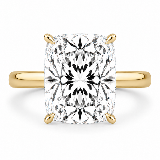 14k Yellow Gold 4.00ct Lab Grown Elongated Cushion Diamond Solitaire Engagement Ring