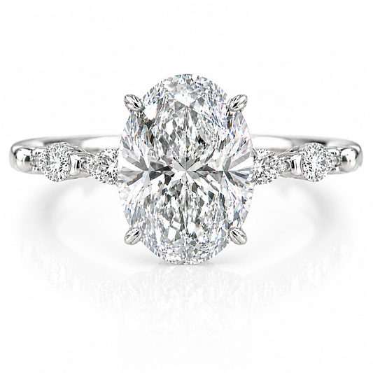 14k White Gold 2.50ct Lab Grown Oval Diamond Marquise Band Invisible Halo Engagement Ring