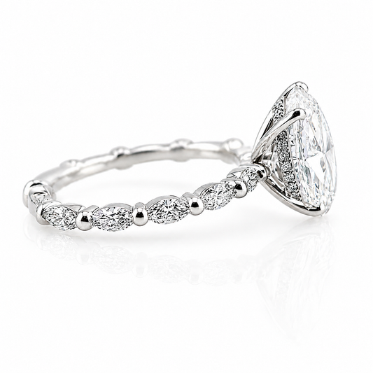 14k White Gold 2.50ct Lab Grown Oval Diamond Marquise Band Invisible Halo Engagement Ring