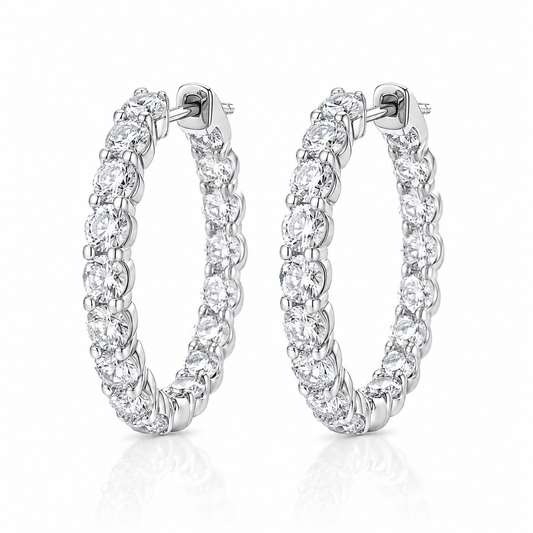 14k White Gold Lab Diamond Inside Out Hoop Earrings 5.00ctw