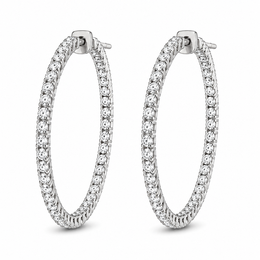 14k White Gold Lab Diamond Inside Out Round Hoop Earrings 1.30ctw