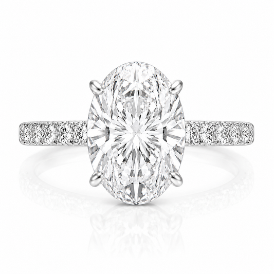 14k White Gold 2.50ct Lab Grown Oval Diamond Band Engagement Ring