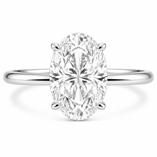 14k White Gold 3.00ct Lab Grown Oval Diamond Invisible Halo Solitaire Engagement Ring