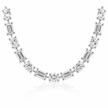 14k White Gold Lab Grown Emerald & Oval Diamond Tennis Necklace 18.00ctw