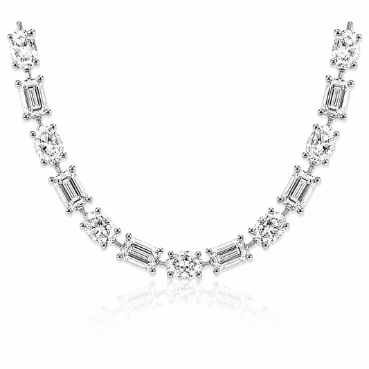 14k White Gold Lab Grown Emerald & Oval Diamond Tennis Necklace 18.00ctw