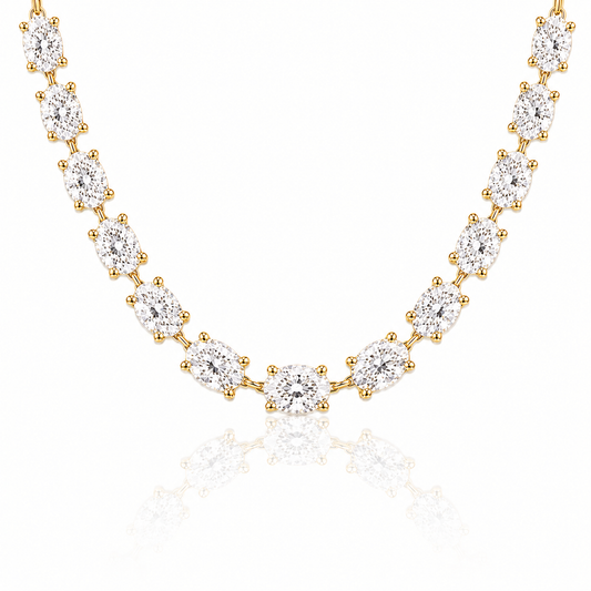 14k Yellow Gold Lab Grown Oval Diamond Tennis Necklace 15.00ctw