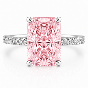 18k White Gold 4.00ct Lab Grown Elongated Pink Radiant Diamond Band Invisible Halo Engagement Ring