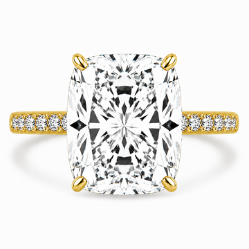 14k Yellow Gold 5.00ct Lab Grown Elongated Cushion Diamond Band Engagement Ring