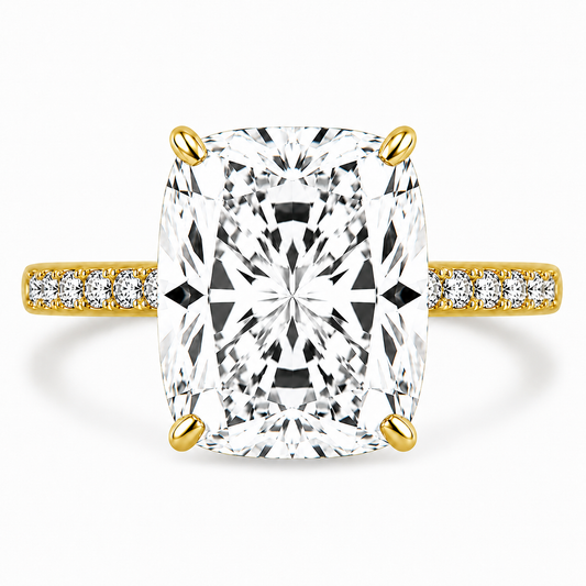 14k Yellow Gold 5.00ct Lab Grown Elongated Cushion Diamond Band Engagement Ring