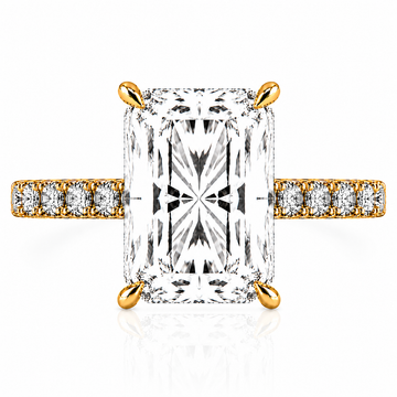 14k Yellow Gold 4.50ct Lab Grown Elongated Radiant Diamond Band Invisible Halo Engagement Ring