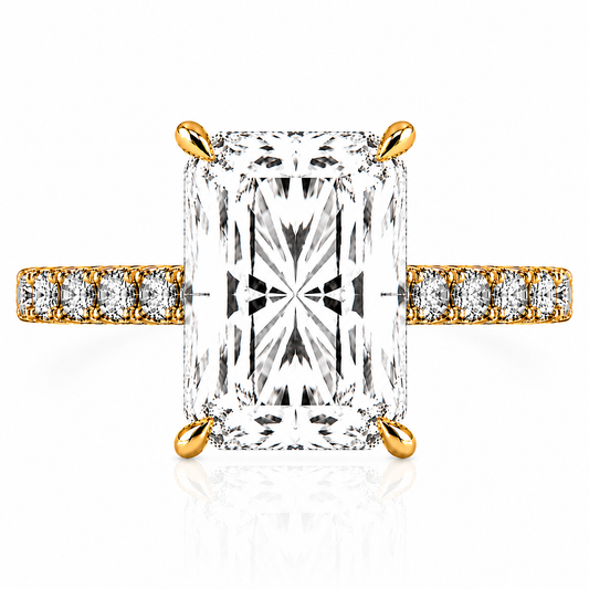 14k Yellow Gold 4.50ct Lab Grown Elongated Radiant Diamond Band Invisible Halo Engagement Ring