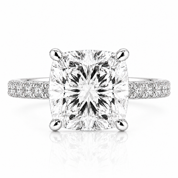 14k White Gold 3.50ct Lab Grown Square Cushion Invisible Halo Diamond Band Engagement Ring